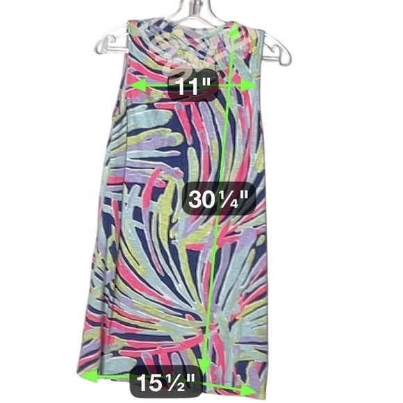Lilly Pulitzer Dress S V-Neck Sleeveless Palm Leaf Print Blue Pink Green - Picture 6 of 8